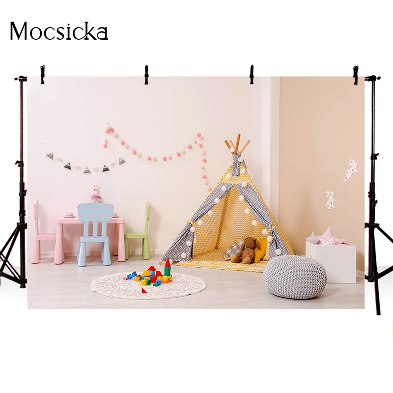 Children's Toy Room Photography Background Tent Building Blocks Decoration Baby Shower Art Portrait Photo Backdrop Banner