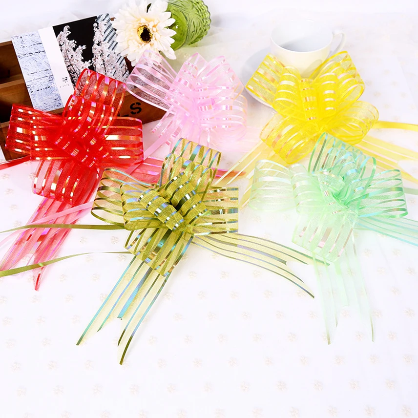 10pcs Christmas Pull Bow Ribbons New Year Wedding Car Knot Decoration for Christmas Tree Gifts Box Wrap Ties Crafts Ribbon Bows