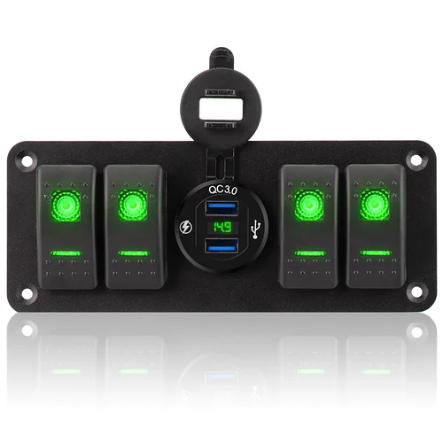 Imagen 2 del producto Panel de interruptor de coche impermeable, voltímetro Digital LED de Control de circuito de 12 ~ 24V, Panel de interruptor basculante marino de 4 entradas