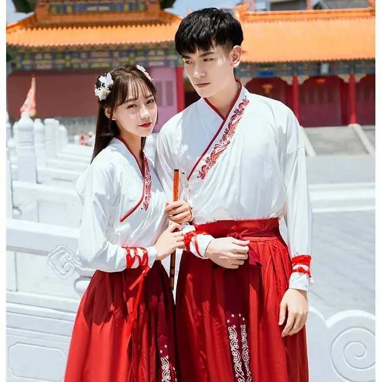 Roupas tradicionais chinesas femininas chaqueta tang hanfu conjunto tang saia cosplay fantasia vestido de casal para homens e mulheres