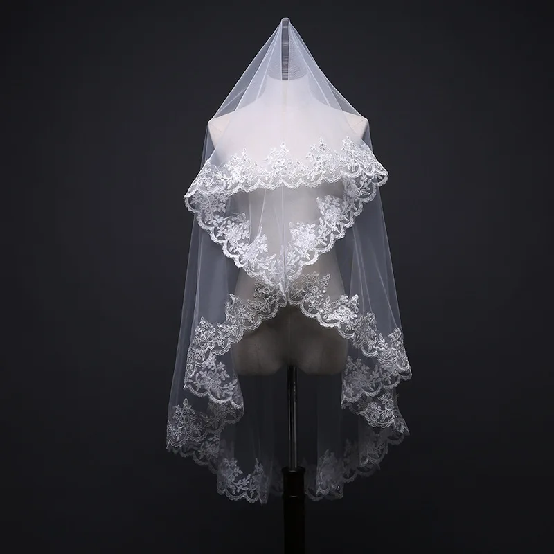 Neue Ankunft Eine Schicht Braut elfenbein schleier Spitze Rand Hochzeit zubehör Fascinator Hochzeit Schleier Welon katedralny Accessori sposa