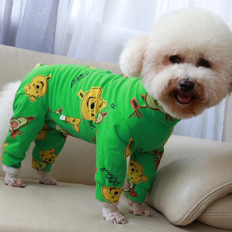 Pet Dog Jumpsuit 100%Cotton Puppy Clothes Thin Printed Overalls Protect Belly Pajamas For Small Dogs Chihuahua Poodle Home Wear