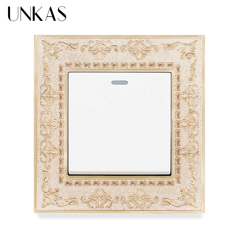 UNKAS 1 2 3 4 Gang 1 / 2 Way Wall Light On / Off Switch Grey 4D Embossing Panel Retro Zinc Alloy Luxury Pass Through Gray 86MM