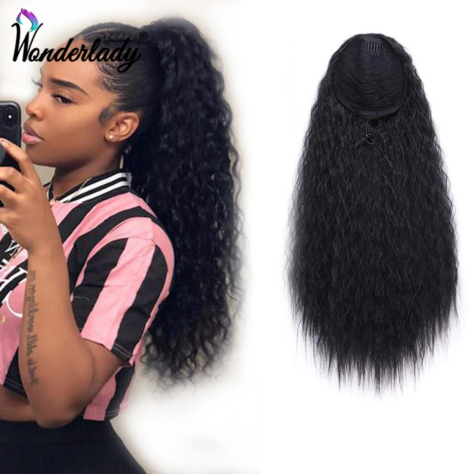 Gummi Band Kordelzug Lockiges Haar Pferdeschwanz Mit Clips 22 zoll Gerade Afro Puff Verworrene Lockige Pferdeschwanz Synthetische Haar Extensions