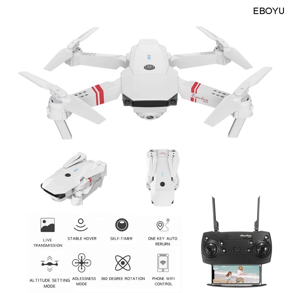 EBOYU DJ-1 RC Drone 2.4Ghz Wifi FPV 720P Camera Altitude Hold One Key Return/Landing/ Take Off Headless RC Quadcopter Drone RTF