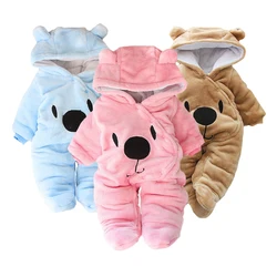 Barboteuse en peluche ours dessin animé pour bébés garçons et filles, combinaison globale pour enfants, vêtements pour bébés, nouveau style, mignon, hiver, 2023