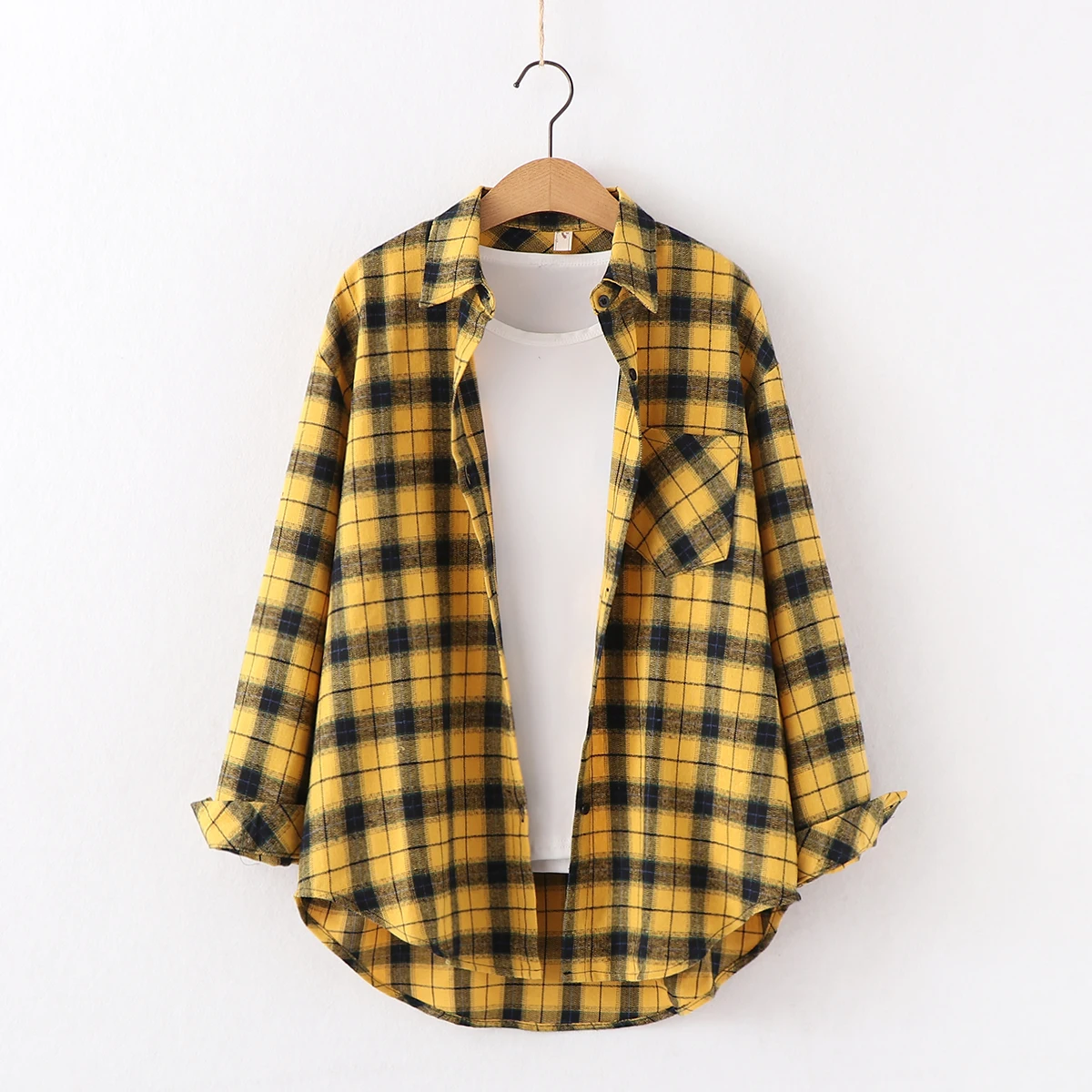 Loose Casual Style Women\'s Yellow Red Plaid Shirt 2023 New Womens Tops Large Size Long Sleeve Shirts Boutique Clothing