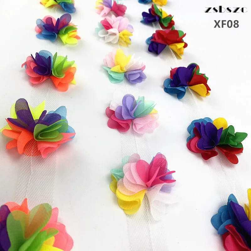 10 Yard 33 Farben 3D Chiffonblumen DIY 5cm Breite Spitzenborte 24 Blumen Spitzenband Dekoration Kleidungszubehör XF08 – Detail 1