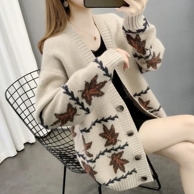 Ladies Sweater Jacket Women 2022 New Women's Korean Version Loose Net Red Wind Retro Celebrity Style Knitted Women's Sweater