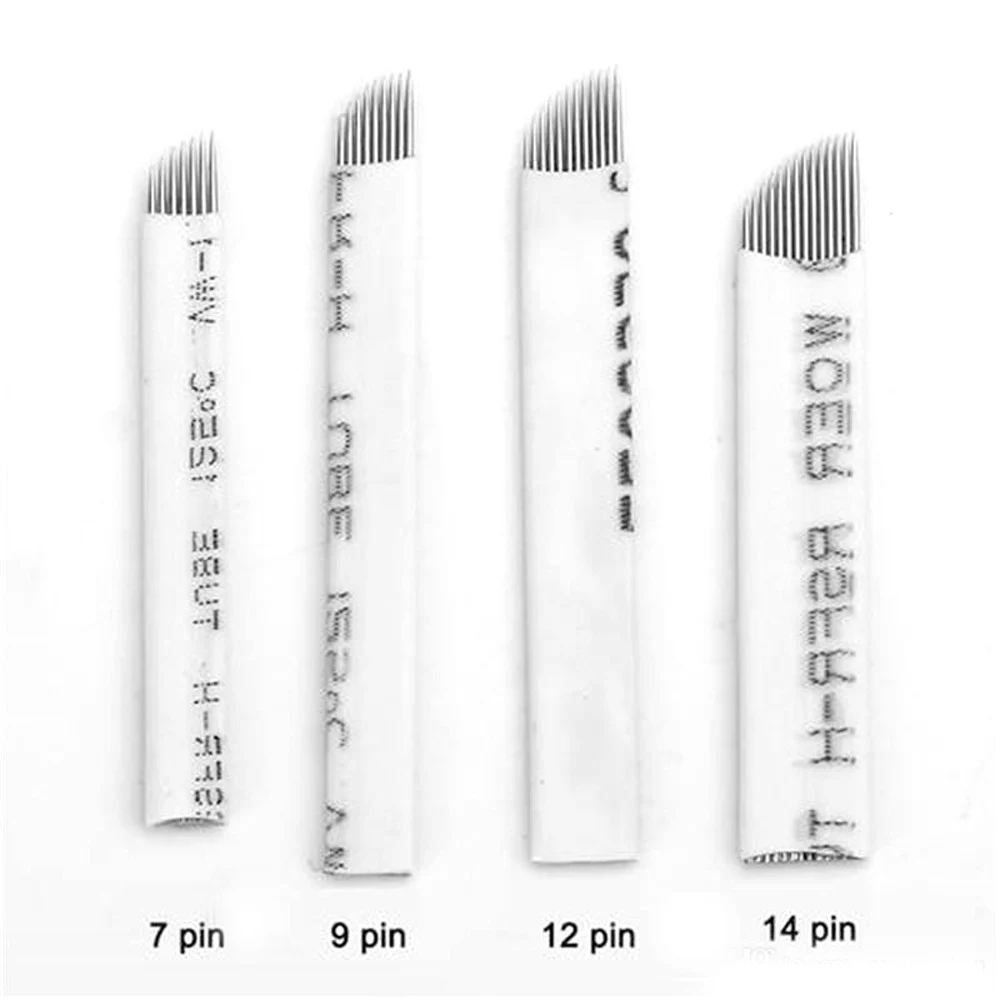 

7/9/12/14F White 0.2MM Permanent Makeup Manual Eyebrow Tattoo Bevel Blades Microblading Needles