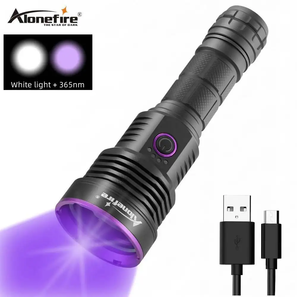 Alonefire SV43 White+365nm UV Flashlight Ultra Violets Ultraviolet Waterproof Invisible Torch for Pet Stains Hunting Marker Chec