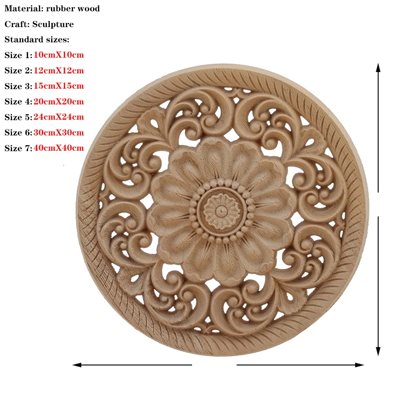 Wood Applique Onlay Wood Decal Antique Modern Ornamental Rose Crown Leaves Corner Home Decoration Accessories Cabinet Window