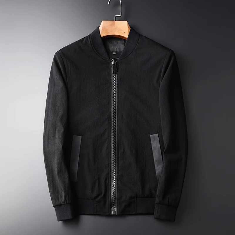 

Spring Big Zipper Teeth Fashion Jackets New Stand Collar Ribbon Pockets Casual Men's Jacket Coat Size M-4XL