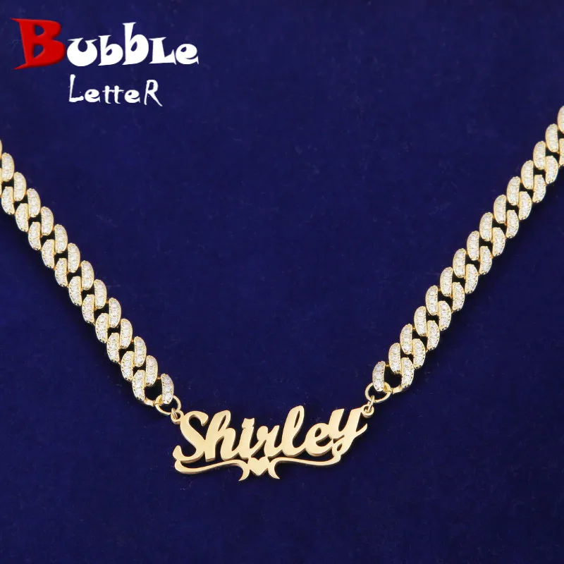 

Custom Name Glossy Letters With 10MM Cuban Chain Compact Pendants Women's Zircon Hip Hop Rock Jewelry Necklace Replaceable