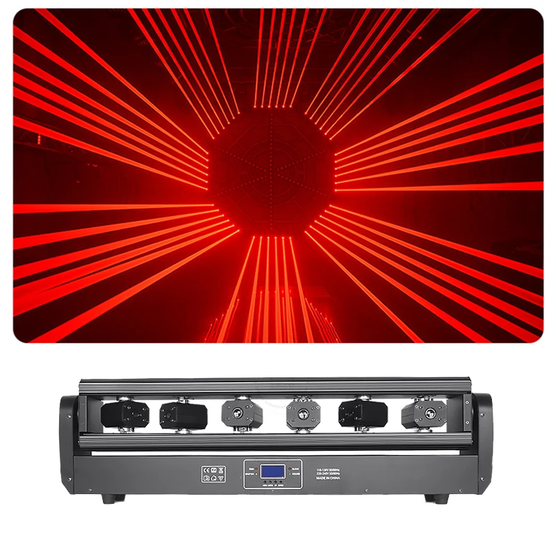 DJ Laser Moving Head 6 Eyes Red Green Blue Laser System Show Projector Stage Effect Lighting For Disco Xmas Party KTV Wedding