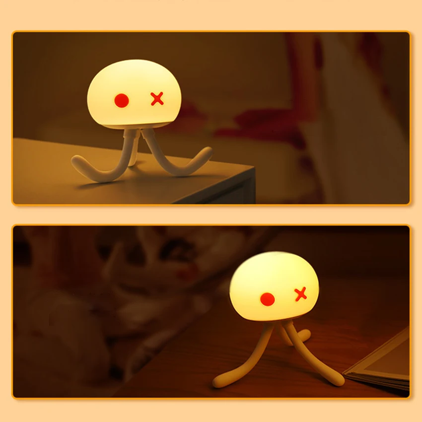 Luce notturna per bambini meduse, lampade in Silicone con controllo del rubinetto luce morbida per vivaio con staffa, batteria da 1200mah, 3 colori chiari, dimmerabile
