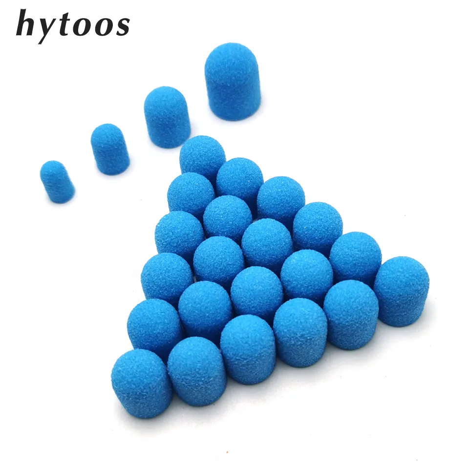 HYTOOS 20Pcs Blue Plastic Base Sanding Caps With GripPedicure Polishing Drill Bit Drill Accessories Foot Cuticle Calluses Tool