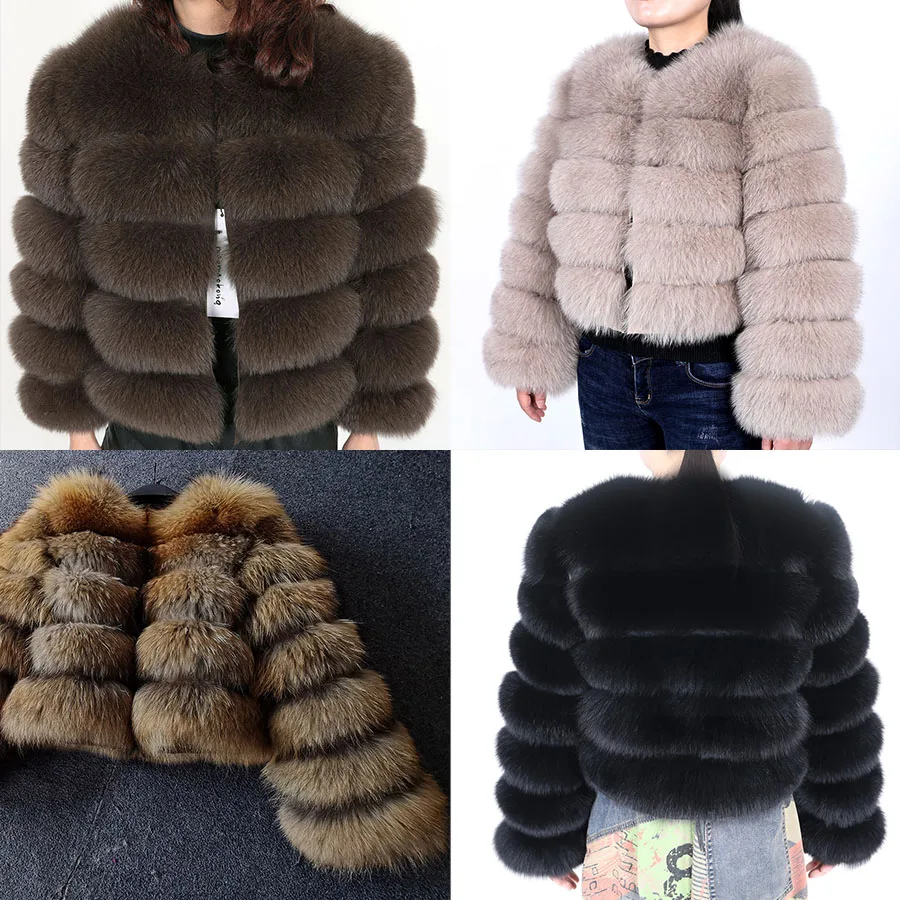 Winter women 100% Real Fox Fur Short Coat Natural Raccoon Fur 60cm Long Sleeve  women fur Jacket Cold proof Clothes In Promotion