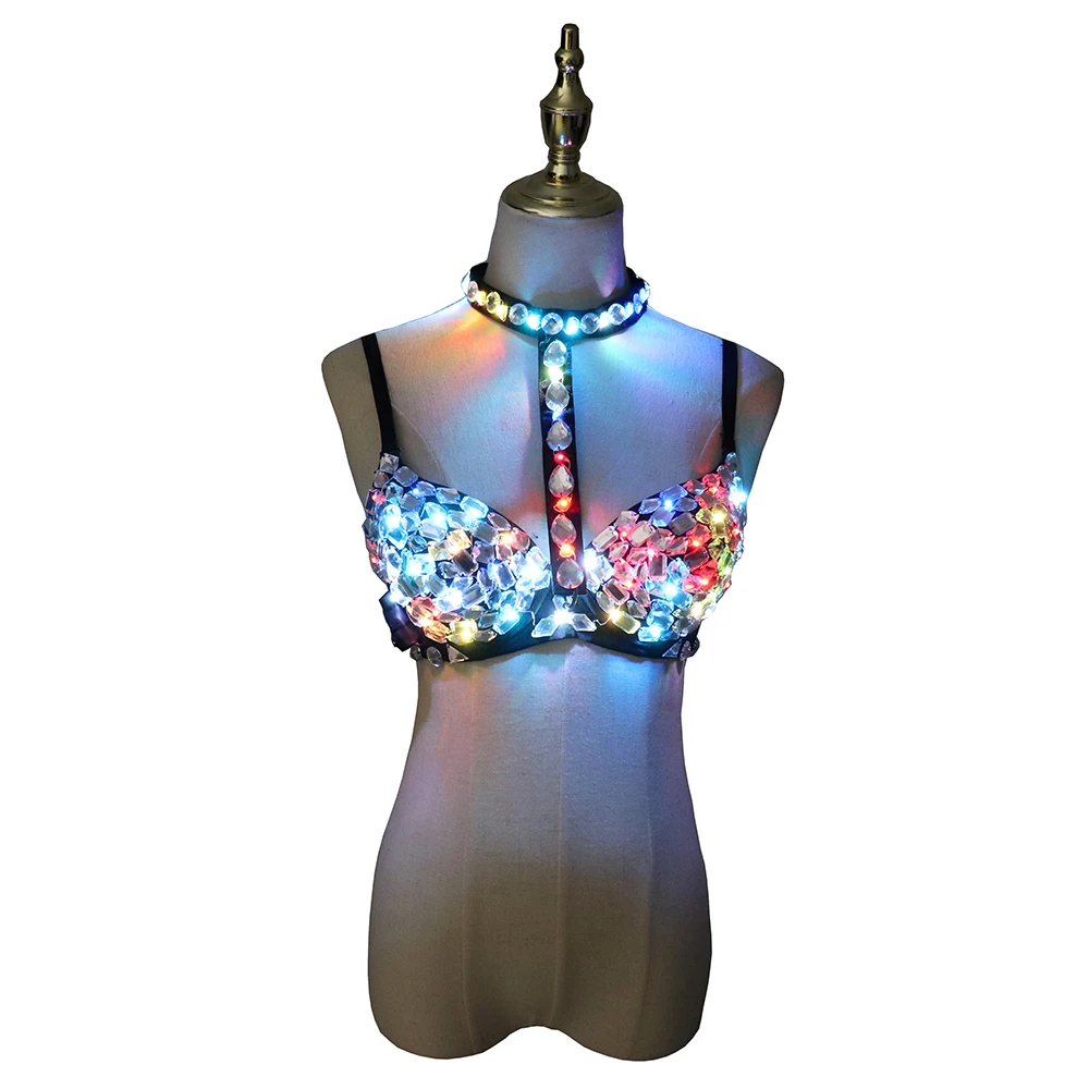 Nightclub Ds Sexy LED Bra Colorful Flash Diamond Bra DJ Singer Dance Light-up bra Event&Party Supplies