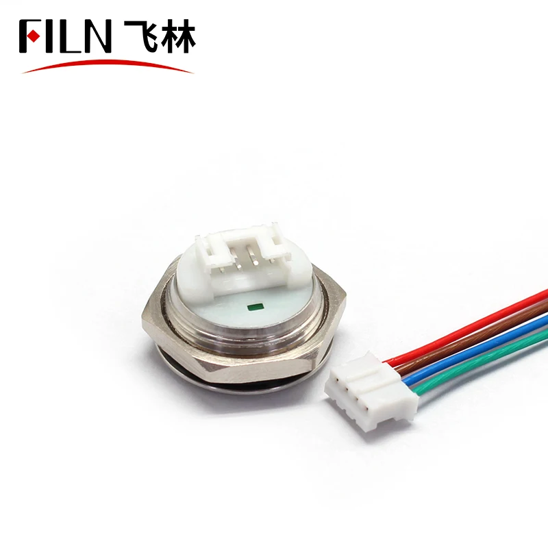 FILN Flat Head 12v 24v Momentary Super Short type 19mm Metal push button switch with ring LED  light with JST PH connector