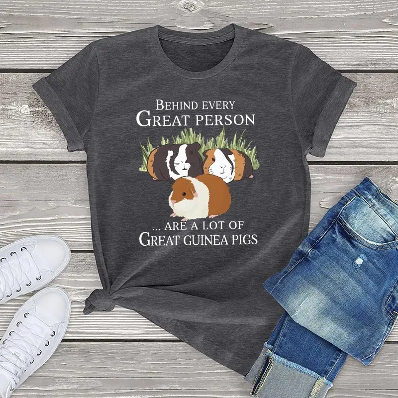 Funny Guinea Pigs T-Shirt Women Clothing Behind Every Great Person Are A Lot Of Guinea Pigs Graphic Unisex T-Shirt Oversize Tops