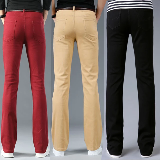 Pantalones acampanados de mezclilla fina para hombre Pantalon de corte de bota con fondo de campana pantalones acampanados clasicos de verano negro