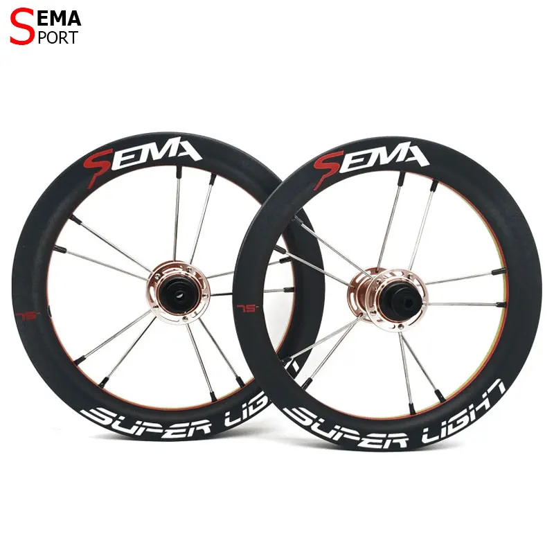 Carbon wheel SEMA SL170 carbon wheelset 12inch super light wheels with SKF ceramic bearing for Kids balance bike titanium spokes