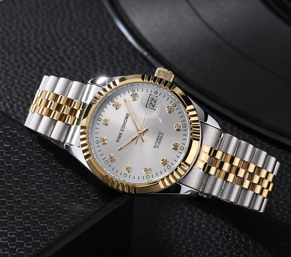 316L Steel Watchband Automatic Wristwatch Men Mechanical Watches Waterproof Diamond Dial Face Luminous Clocks Male AA Timepieces