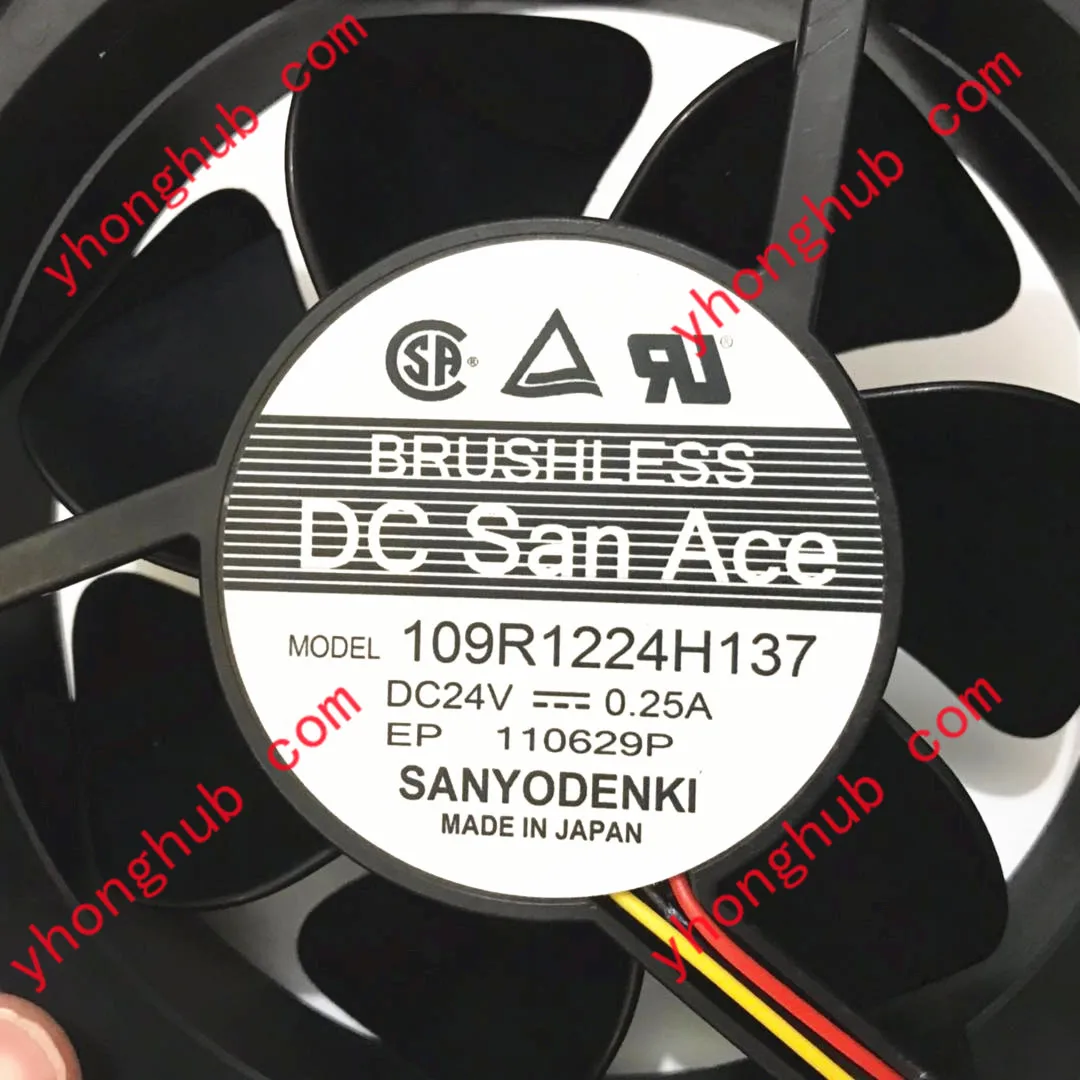 3-проводной охлаждающий вентилятор для сервера SANYO DENKI 109R1224H137 DC 24V 0.25A 120x120x38 мм