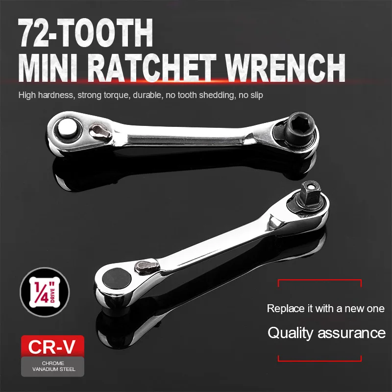 Hi-Spec 1/4" Mini Ratchet Wrench Batch Head Handle Double-Ended Socket Wrench Small Fly Torque Wrench Spanner Hand Repair Tools