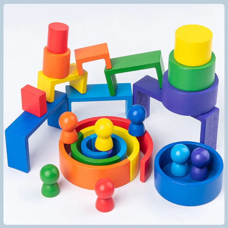 

Rainbow Shape Solid Wood Jengle Building Blocks Children's Room Decorations Creative Wooden Stacking Game Balancing toy