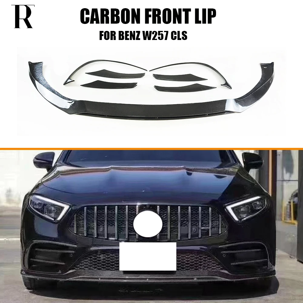 C257 Carbon Fiber Front Bumper Chin Lip With Fog Air Trim Cover for Benz W257 Cls260 Cls300 Cls350 Cls53 Amg Package 2019up