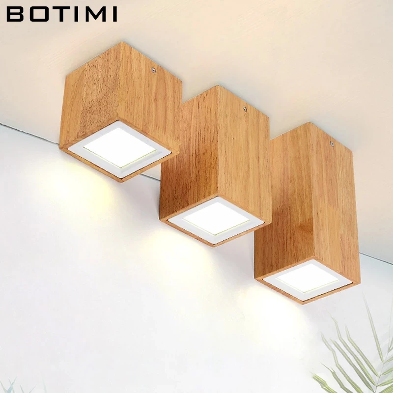 BOTIMI Modern LED Ceiling Lights For Corridor Small Round Wooden Surface Mounted 220V Square Cuboid Wooden Foyer Lightings