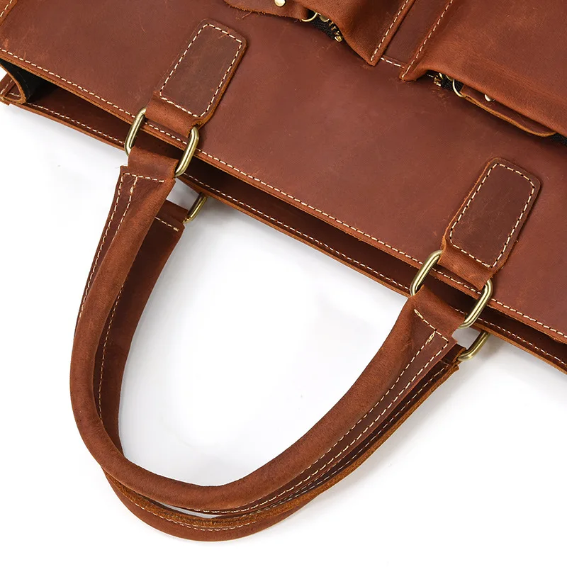 Newsbirds Mens Leather Handbag 15.6 Inch PC Notebook Laptop Briefcase Shoulder Bag 100% Cowhide Man Bag Male Business Bag