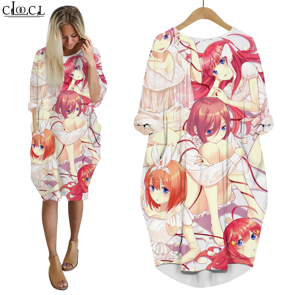 

CLOOCL Women Dress Quintuplets Quintessential 3D Printed Loose Daughter Dresses Cartoon Long Sleeve Casual Pocket Female Dress