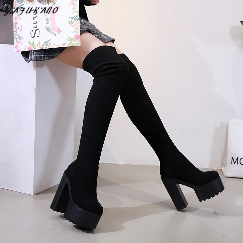 

European And American Over The Knee Boots 15 Cm Super High Heel Long Boots 2024 New Stovepipe Women's Boots Fashion Elastic Boot