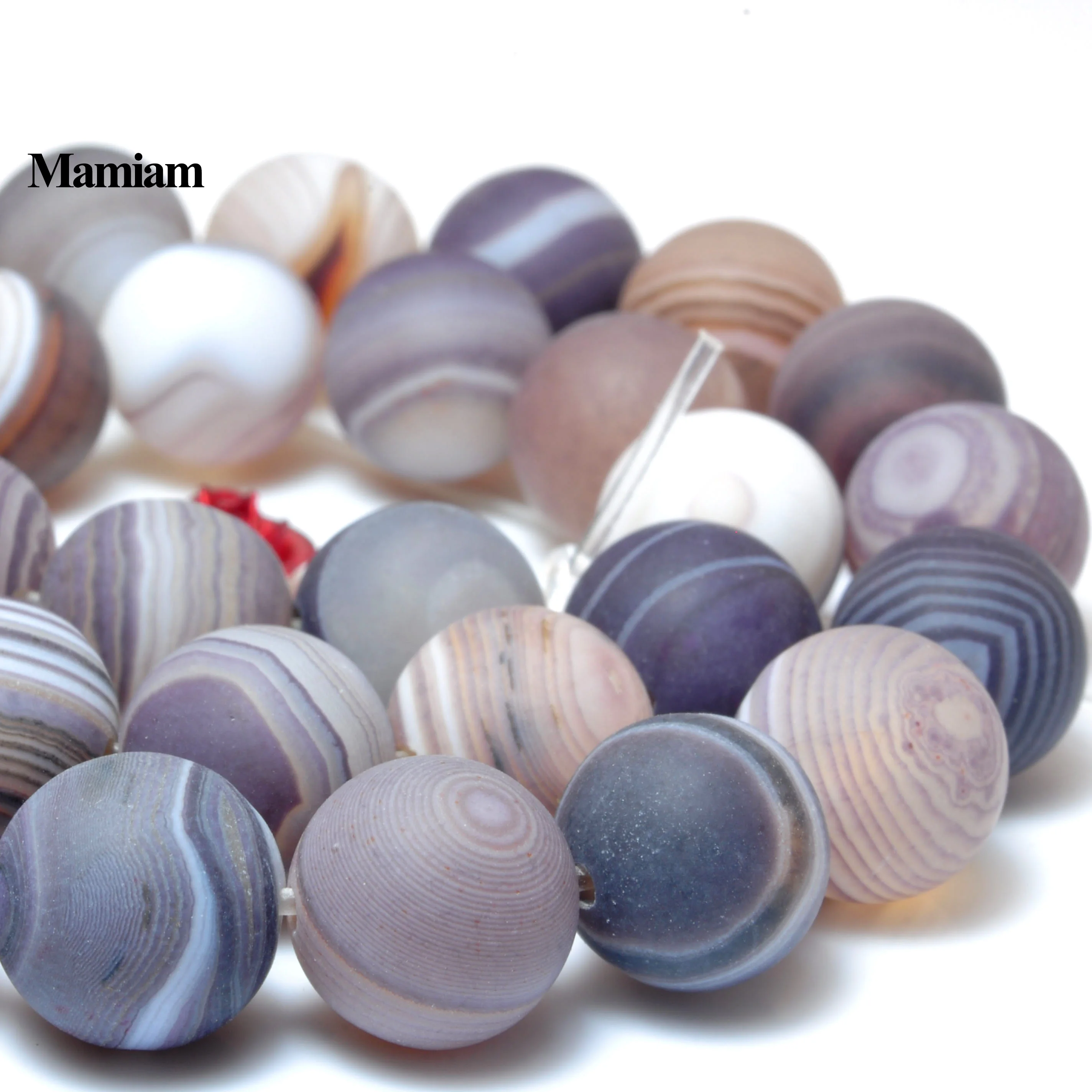 Mamiam Lavender Stripes Agate Beads Matte Round Loose Stone 8mm 10mm Bracelet Necklace Diy Jewelry Making Gemstone Gift Design