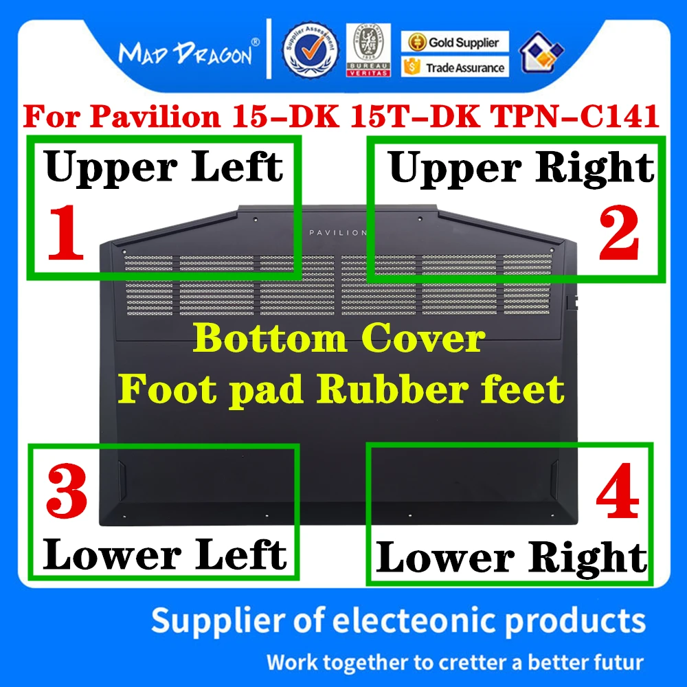 New L56892-001 L65255-001 For HP 15-DK 15T-DK TPN-C141 Laptop Bottom Cover Base Lid Back D Shell Replace Foot Pad Rubber Feet