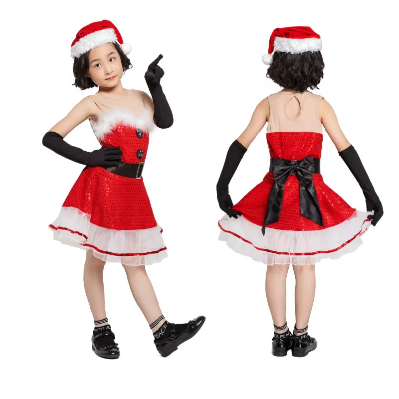 

Christmas Children Sleeveless Dress Christmas Eve Performance Happy Parent-Child Clothing Catwalk Activities Christmas Clothing