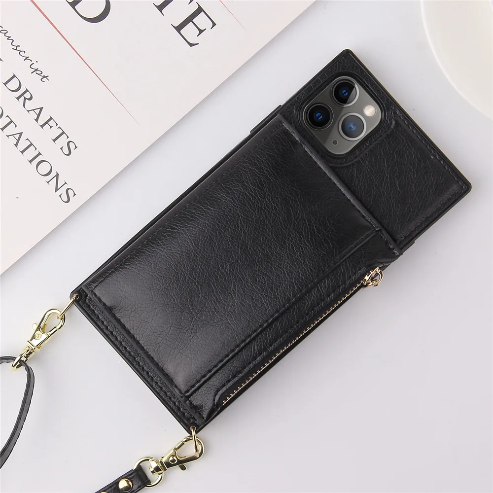 Zipper Leather Crossbody Case For iPhone 17 16 15 14 13 11 Pro MAX XS XR X 7 Plus 12 Cover With Long Strap Card Holders Wallet