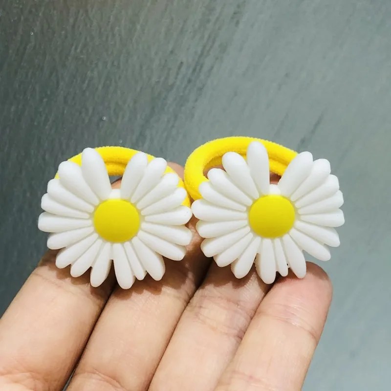 2Pcs/set Cute Kids Daisy Flower Hair Accessories Children Rubber Bands Scrunchies Elastic Hair Bands Girls Headband Ties