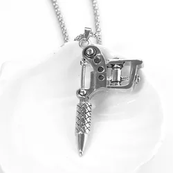 1PC Creative Vintage Silver Color Mini Tattoo Machine Necklace Punk Style Tattoo Gun Pendant Necklace Women Men Hip Hop Jewelry