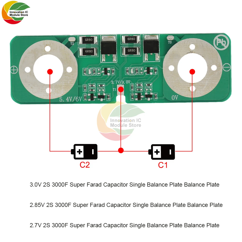 Ziqqucu 2.7V 2.85V 3.0V 2S 3000F Two Strings Super Capacitor Balance Plate Protection Plate Ultra Farad Capacitor Plate