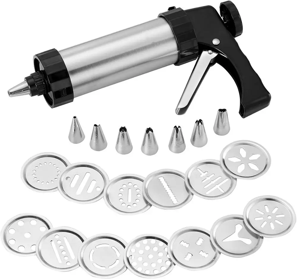 Cookie Mold Gun,Multifunctional Manual Cookie Press, Stainless Steel Decorating Mouth Set of Baking Tools, Biscuit Making and Ic