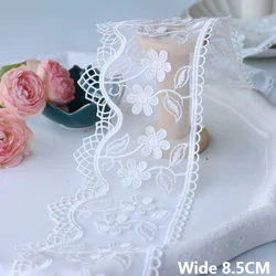 8.5CM Wide White Lace Fabric Cotton Embroidered Flowers Stitched Lace Fringe Edge Trim Curtains Apparel Dresses DIY Sewing Decor