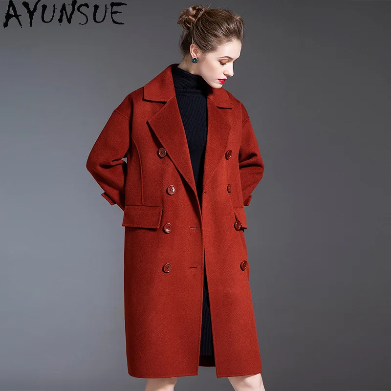 

AYUNSUE 2020 Elegant 90% Wool Coat Women 10% Cashmere Coats Autumn Winter Jacket Female Woolen Coats Long Jackets Manteau Femme