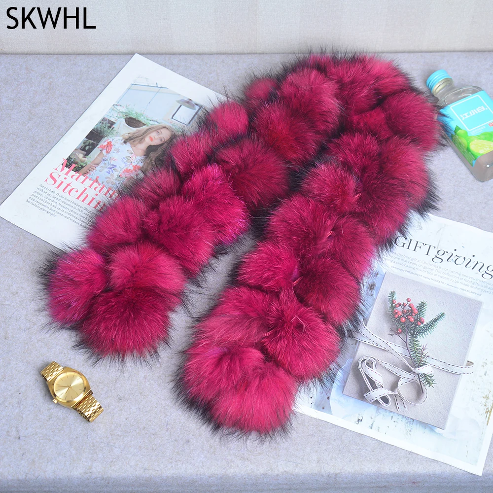 

Luxury Women Winter Warm Natural Fox Fur Scarf 2024 New Fashion Lady Real Raccoon Fur Pompom Scarves Fluffy Genuine Fur Muffler