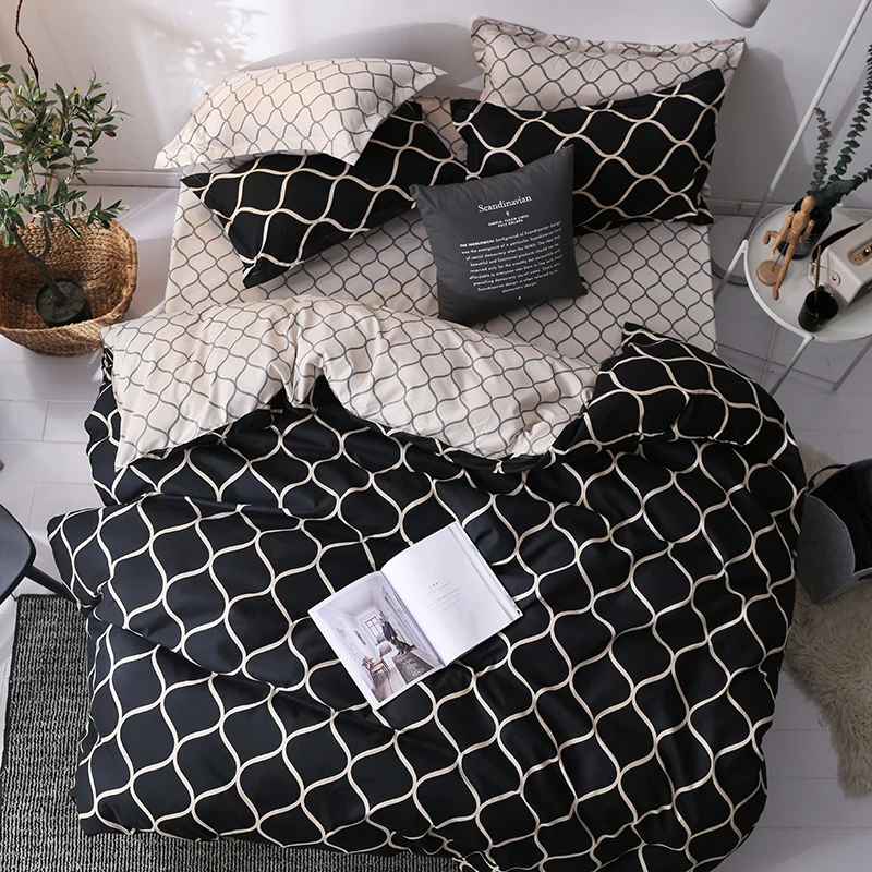 Luxury Bedding Set Super King Duvet Cover Sets 3pcs Marble Single Swallow Queen Size Black Comforter Bed Linens Stripe