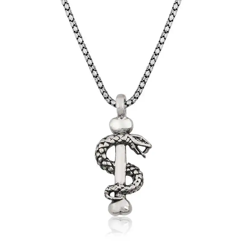 Silver Snake Men's Necklace 925 Sterling Men Jewelry Wedding Party Birthday Gift - Box - Pendant - Chain Choker - Man - Fashion