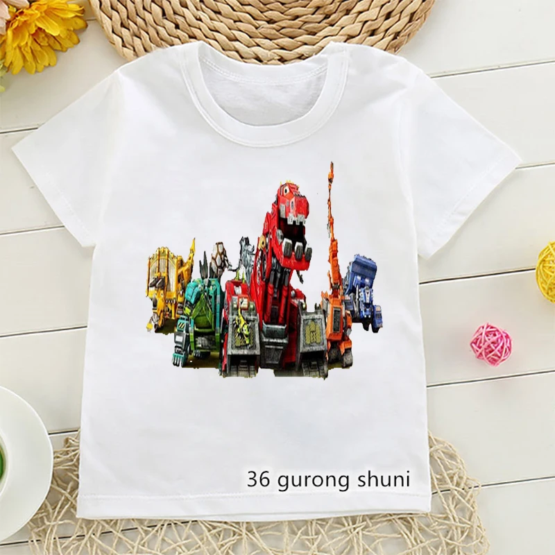 New Boys T-Shirt Anime Dinotrux Cartoon Print Children'S Tshirt Fashion Harajuku Kids Clothes White Short-Sleeved Tops Wholesale